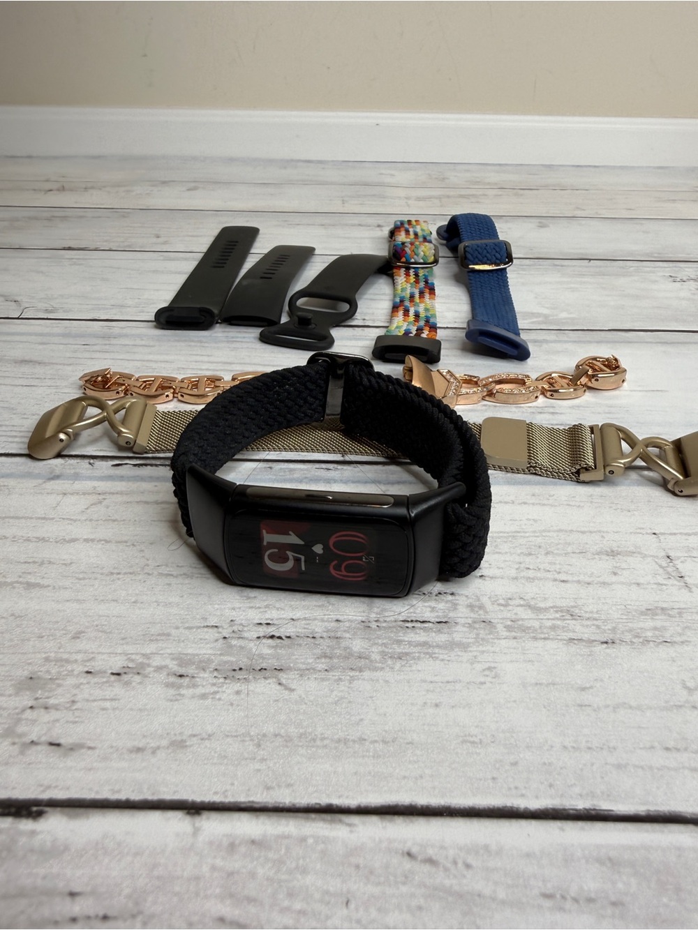 Fitbit Charge 6 black smartwatch tracker with many bands bundle